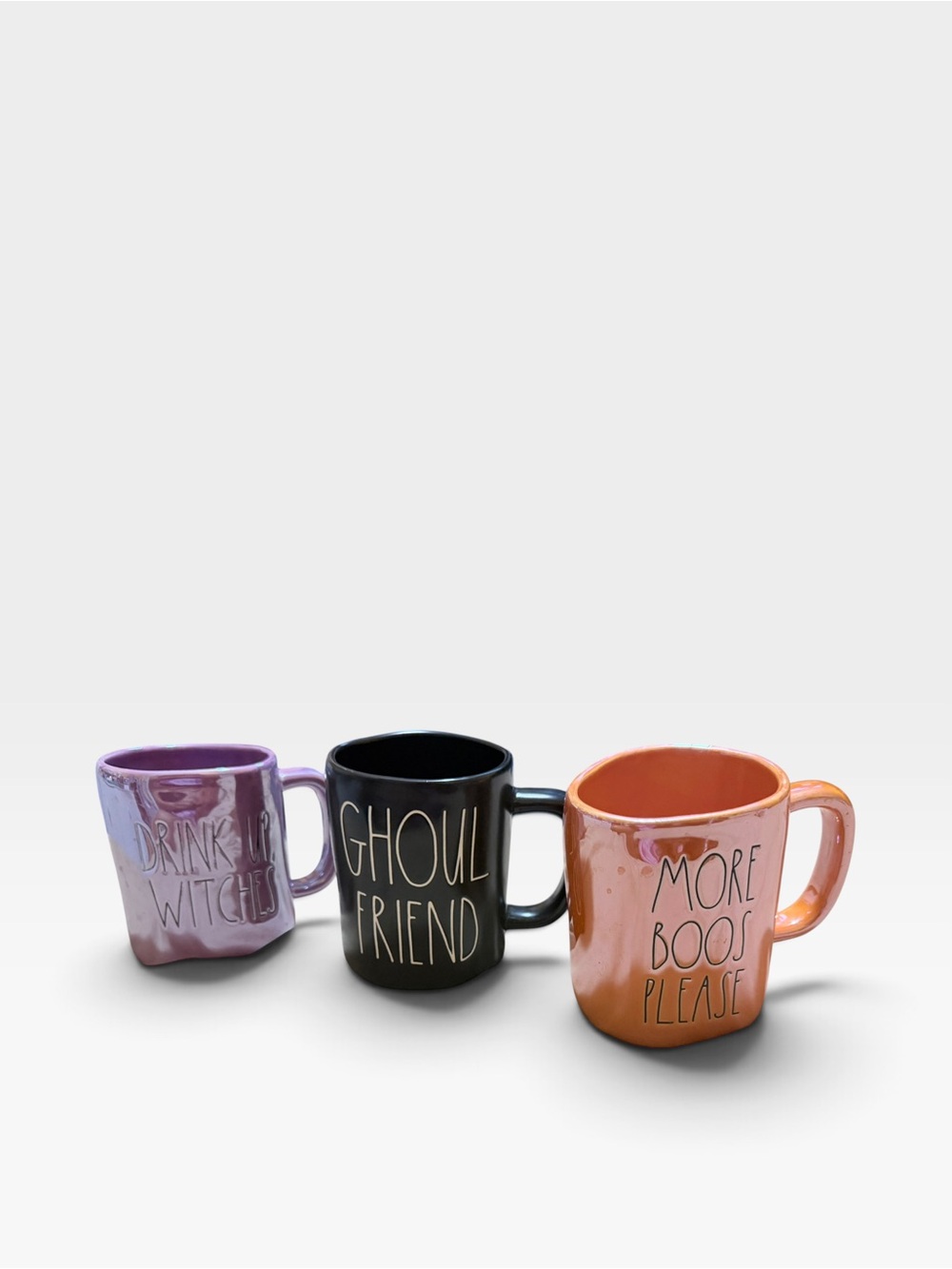 BUNDLEHalloween Ceramic Mug Trio - Purple, Black & Orange - Festive Home Accents